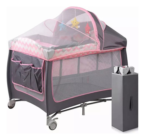 Cuna Corral Bebe Multifunción Plegable Con Mosquitero 3 En 1