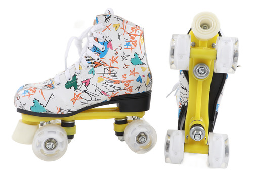 Patines De Ruedas De 4 Ruedas De Doble Hilera, Color Blanco