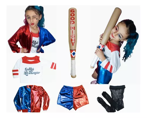 Fantasia Kit Roupa Completa Arlequina Infantil Com Jaqueta