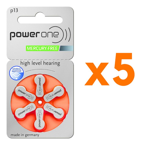 Power One 5 Paquetes C/ 6 Piezas # 13 Pila Auditiva Pr48