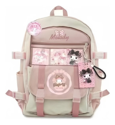 Mochila De Gran Capacidad, Versátil, Bonita, Con Pompones Pu Color Rosa Diseño De La Tela Lisa