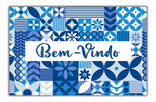 Tapete Capacho Antiderrapante Estampado Bem Vindo - Azul Comprimento 80 cm Desenho do tecido Bem-vindo Largura 50 cm