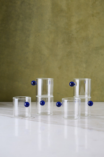 X6 Mug De Vidrio Transparente Aza Bolita Azul 190ml