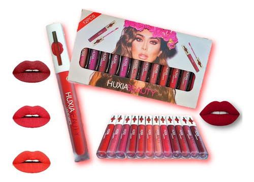 Set De 12 Labiales Huxia Beauty Acabado Mate Color Rosa