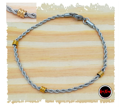 Pulsera Soga 0.8(2mm)-18cm C/ Double Dorado Acero Quirurgico