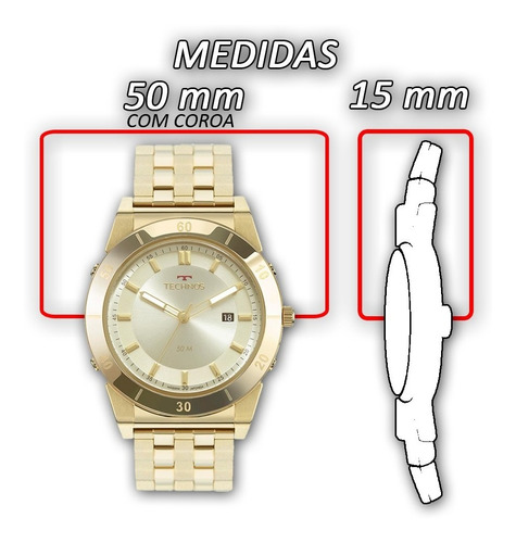 Imagem 6 de 7 de Relógio Technos Masculino Curvas Dourado 1s13cq/4x