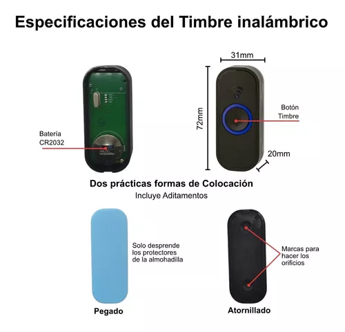 Timbre Inalámbrico Exterior Impermeable alcance 300 Metros Negro