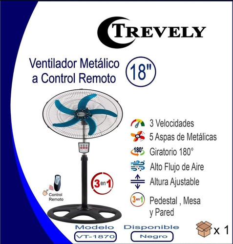 Ventilador Semi Ind. 18  3en1  Trevely A Control  R. Vt-1870