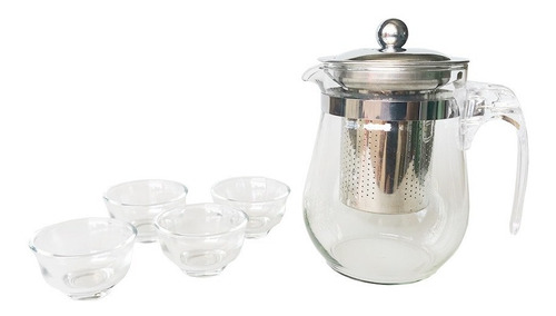 Imagen 7 de 7 de Tetera Infusora 500ml Vintage Vidrio Templado + 4 Tacitas