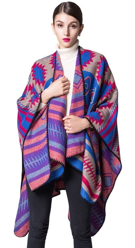 C?rdigan Con Dise?o De Poncho Para Mujer Real Azul