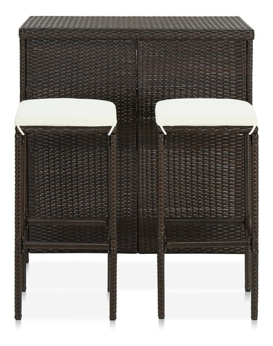 Juego De Bar De 3 Piezas Poly Rattan Brown