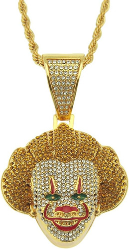 Miveivia Iced Out Clown 69 Collar Con Colgante Gold Hair Hip