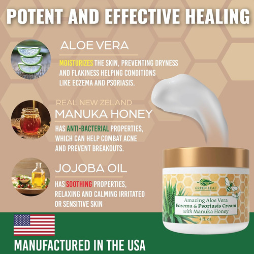 Manuka Honey Eczema Cream Tratamiento Psoriasis, Pomada, 1oz