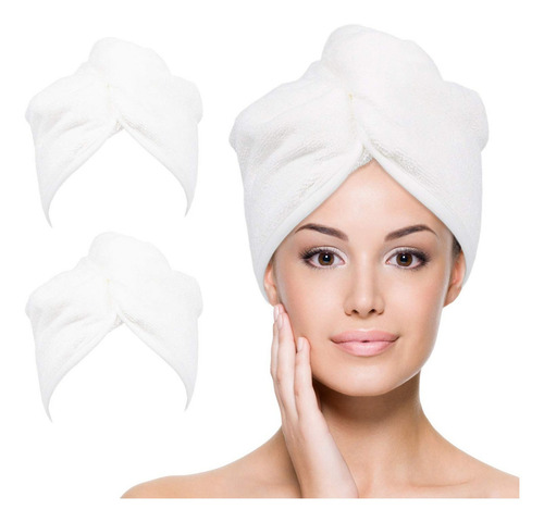 Toalla Microfibra Absorbente Para El Cabello Pack De 2 Pzas Color Blanco