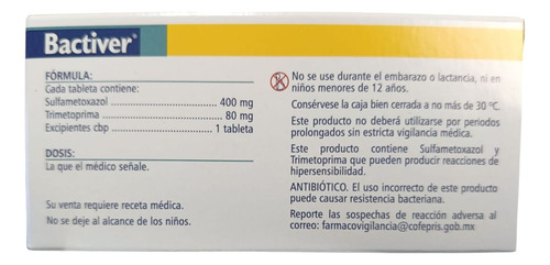 Bactiver Caja C/20 Tabletas De 400/80 Mg C/u Sulfametoxazol