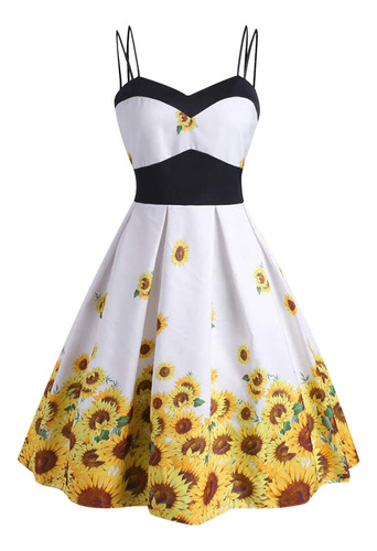 Vestido Vintage Manga Para Mujer Acampanado Estampado Floral