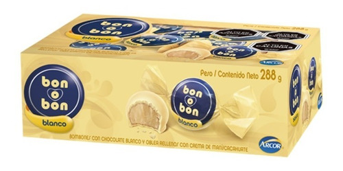 Imagen 1 de 2 de Chocolate Bon O Bon- Blanco- 15gr Caja 30 Un.