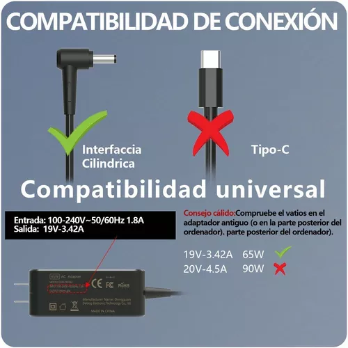 Cargador portátil adaptador de CA de 19V 3.42A 65W para Asus X540 X540S  X540SA X540UA X540L X540LA X553 X553MA Zenbook UX305LA UX305 UX305UA;