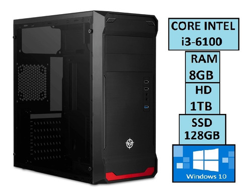 Imagem 1 de 5 de Computador Cpu Intel Core I3-6100 8gb Hd 1tb + Ssd 128gb