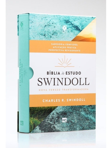 Bíblia De Estudo Charles Swindoll Nvt Azul Aqua Luxo