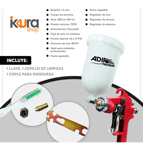 Pistola De Gravedad Hvlp Vaso 400ml Adir 13703 Plateado