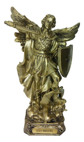 Escultura São Miguel Arcanjo Resina Ouro Velho 20 Cm