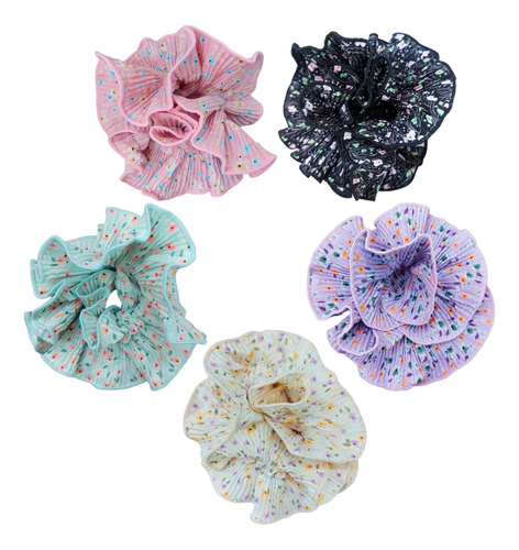 Scrunchie Xl Doble Plisado Florecitas Pastel Unidad