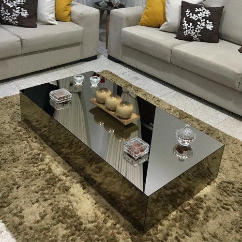 Mesa De Centro Espelhada Bronze 120x60x25 Lapidada Cor Espelho Bronze