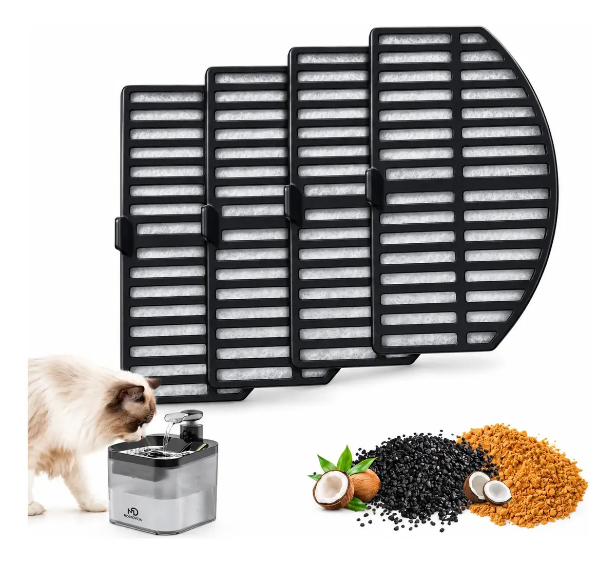 Filtros Exclusivos Para Bebederos De Gatos Momovida®, Pack De 4 Unidades, Filtran Eficazmente Pelos E Impurezas, Manteniendo El Agua Limpia Y Saludable