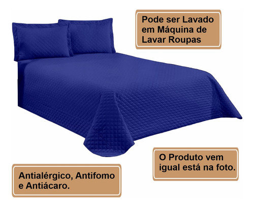 Kit cobre leito colcha para quarto cama casal queen matelassê 3 peças Empório Luz cor azul 65 linhas