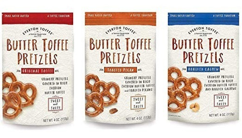 Everton Caramelo Butter Toffee Pretzels, Variety Pack (4 Oz 
