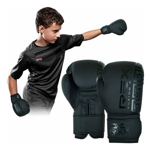 Rex Sports Guantes De Boxeo Para Niños En Negro Mate Dispo.