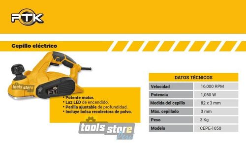 Cepillo Eléctrico Para Madera 1050w Ptk