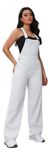 Overol Blanco Corte Recto De Moda / Dama