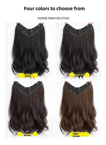 Peluca Con Clip Natural En Forma De V, Color Marrón Claro, 6