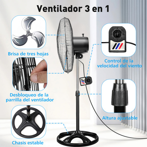 Ventilador de 19 pulgadas, 3 in 1 wall, metal, 4 velocidades
