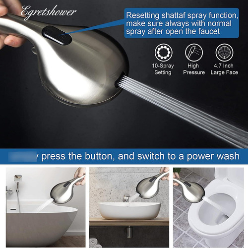 Cabezal De Ducha De Mano Alta Presión 4.7 Pulgadas 10 Ajuste Níquel Cepillado (brush Nickel) Cepillado