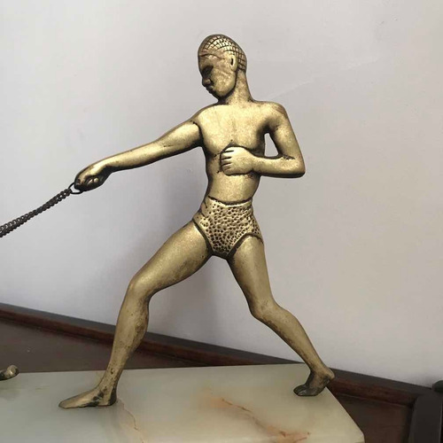 Imagen 7 de 8 de Figuras De Bronce Hombre Con Tigres Base De Mármol