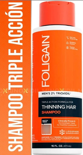 Shampoo Foligain Con Trioxidil 2% Triple Acción Caída 473 Ml