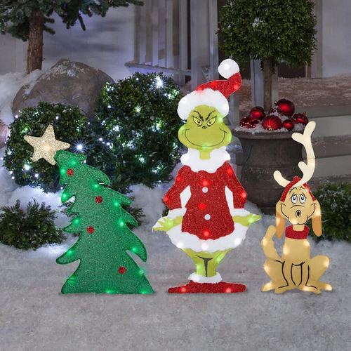 Fweaad Navidad Grinch Llegada Decoración Exterior Luces Led