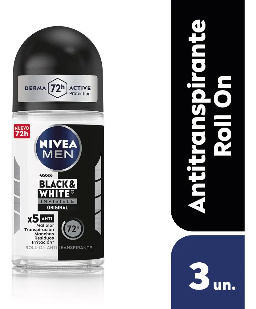 Antitranspirante Nivea Men Roll On Invisible B&w 50ml X3 Un
