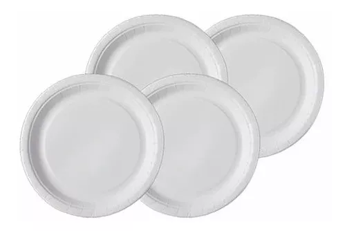 Platos Plasticos Blancos Desechables 17cm Pack 100 Unidades