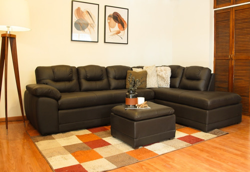 Sala De Piel - Verona - Esquinera - Sofa Y Chaise - Conforto Color Chocolate