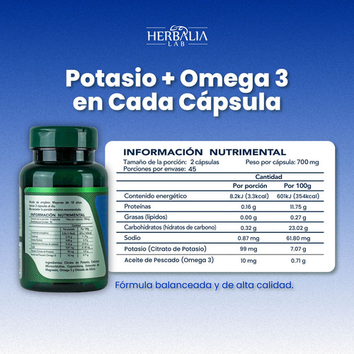 Potasio + Omega 3 Apoyo Nutricional 90 Caps Herbalia Lab