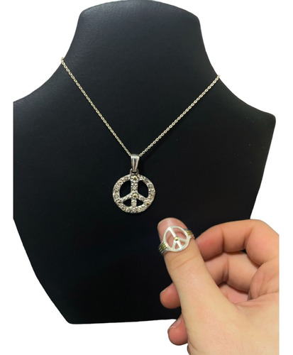 Combo Cadena Con Dije Y Anillo De La Paz De Plata 925 Y Oro