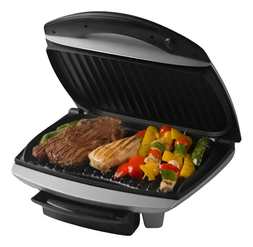 Parrilla Eléctrica Atma Con Tapa Doble Grill Pg4720p Gris Plata
