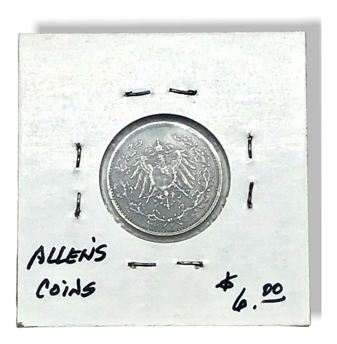 Moneda 1/2 Marco Imperio Alemán Año 1919-f D Plata Ley 0.900 (Usado)