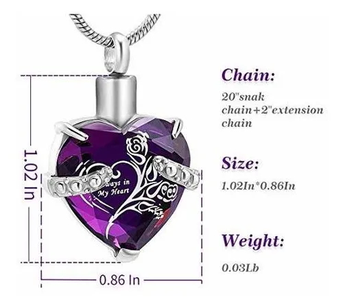 Collar Urna Corazón Cristal Titanio Personalizable.