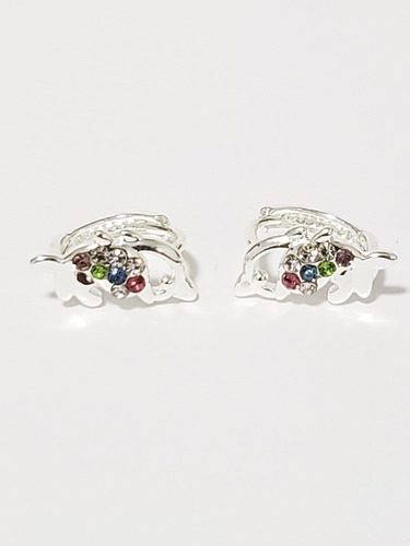 Aretes Delfin Plateado Y Zirconias Multicolor+estuche De1