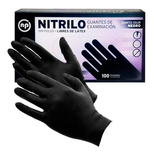 Guantes descartables antideslizantes NP color negro talle XL de nitrilo x 100 unidades